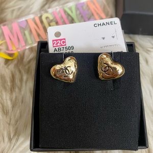 Authentic Chanel Gold Heart Studs Earrings